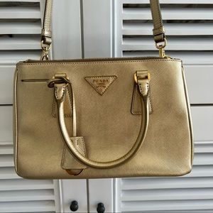 Prada gold saffiano leather medium tote bag